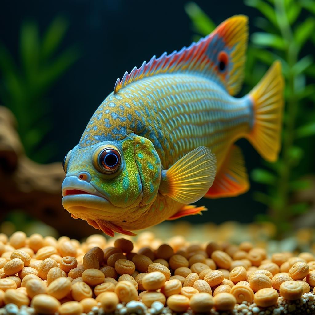 African Cichlid Feeding on Pellets