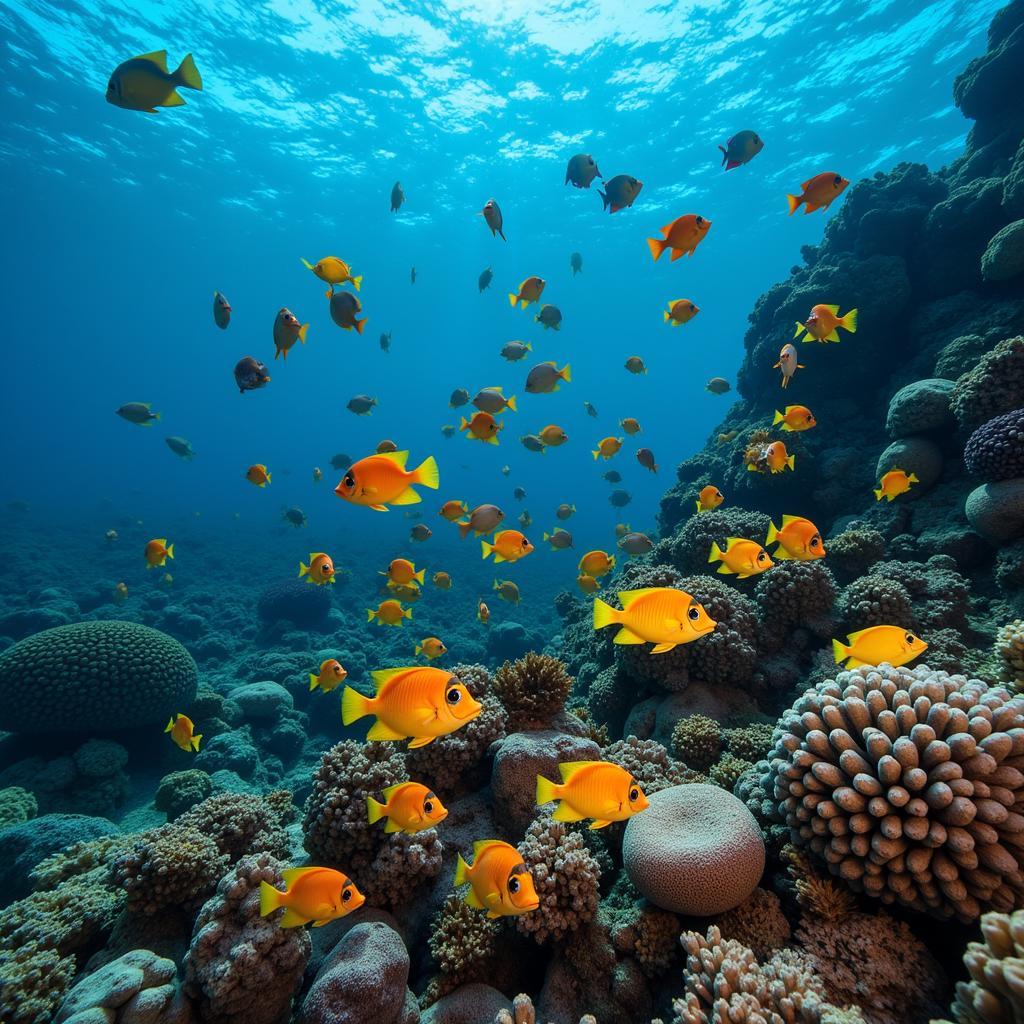 Colorful cichlid fish swimming in Lake Tanganyika