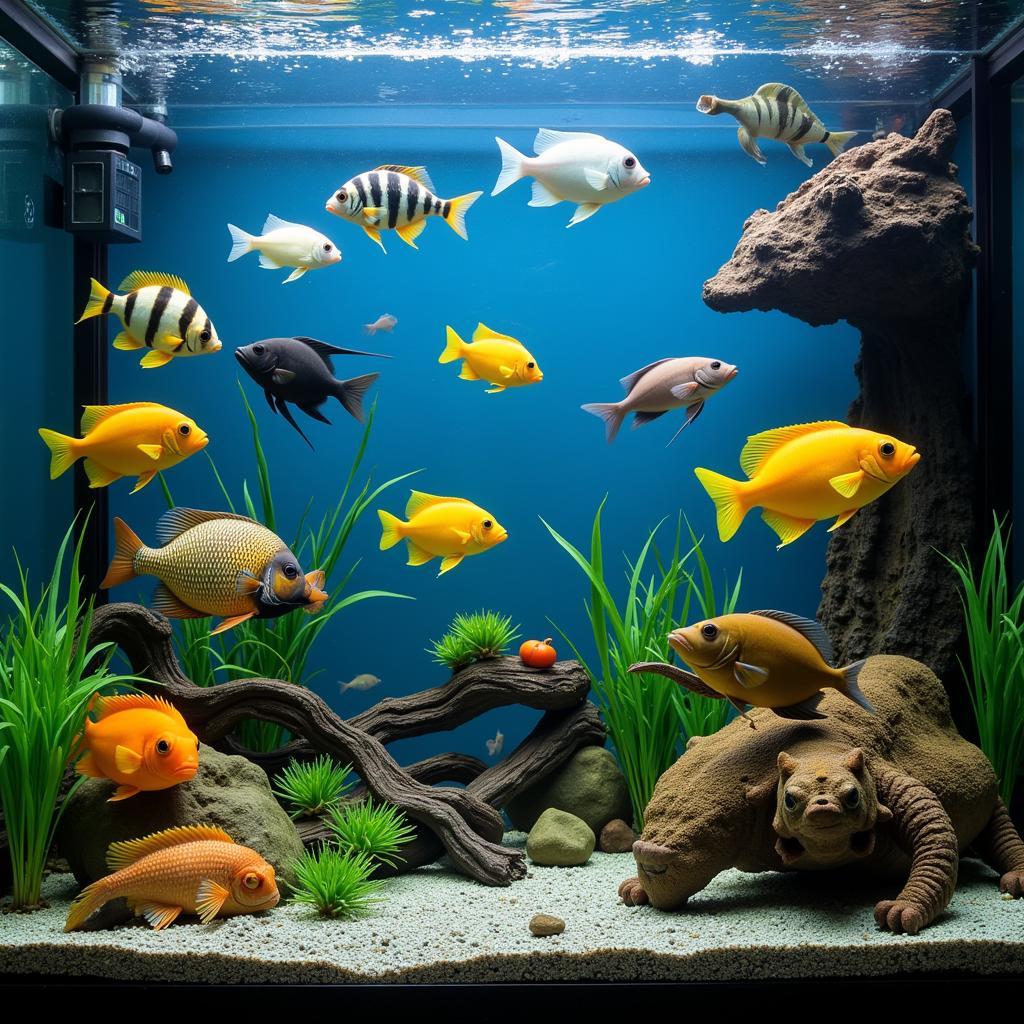 Different African Cichlid Species in an Aquarium