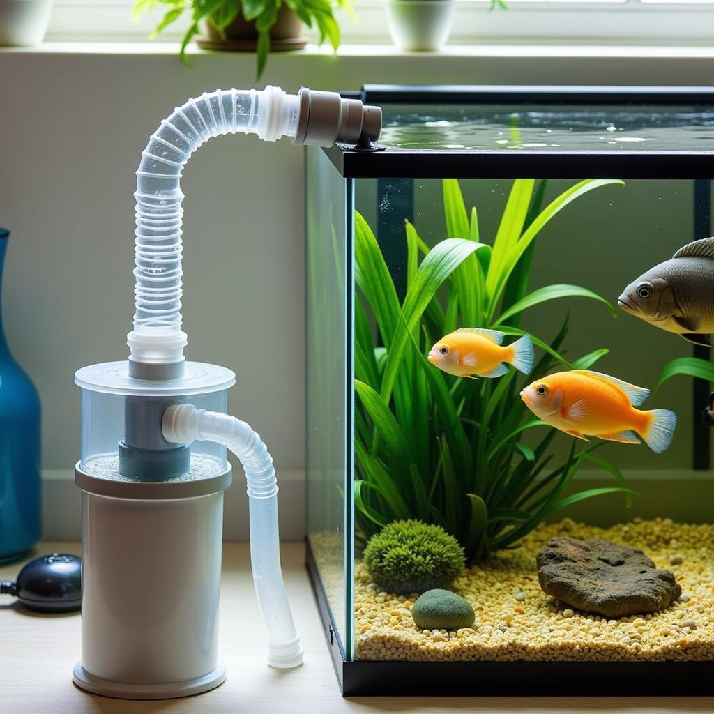 African cichlid tank with a canister filter setup