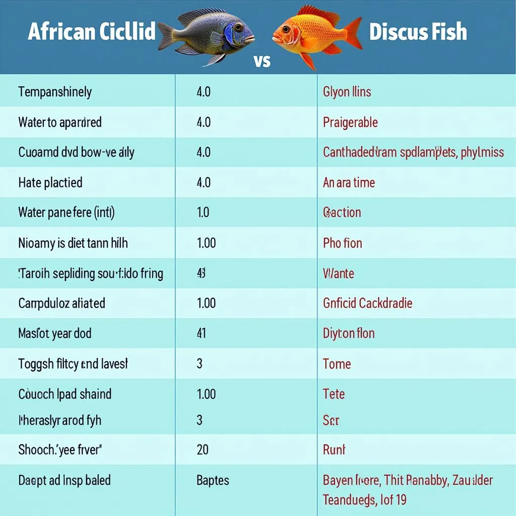 Chart comparing African cichlids and discus fish