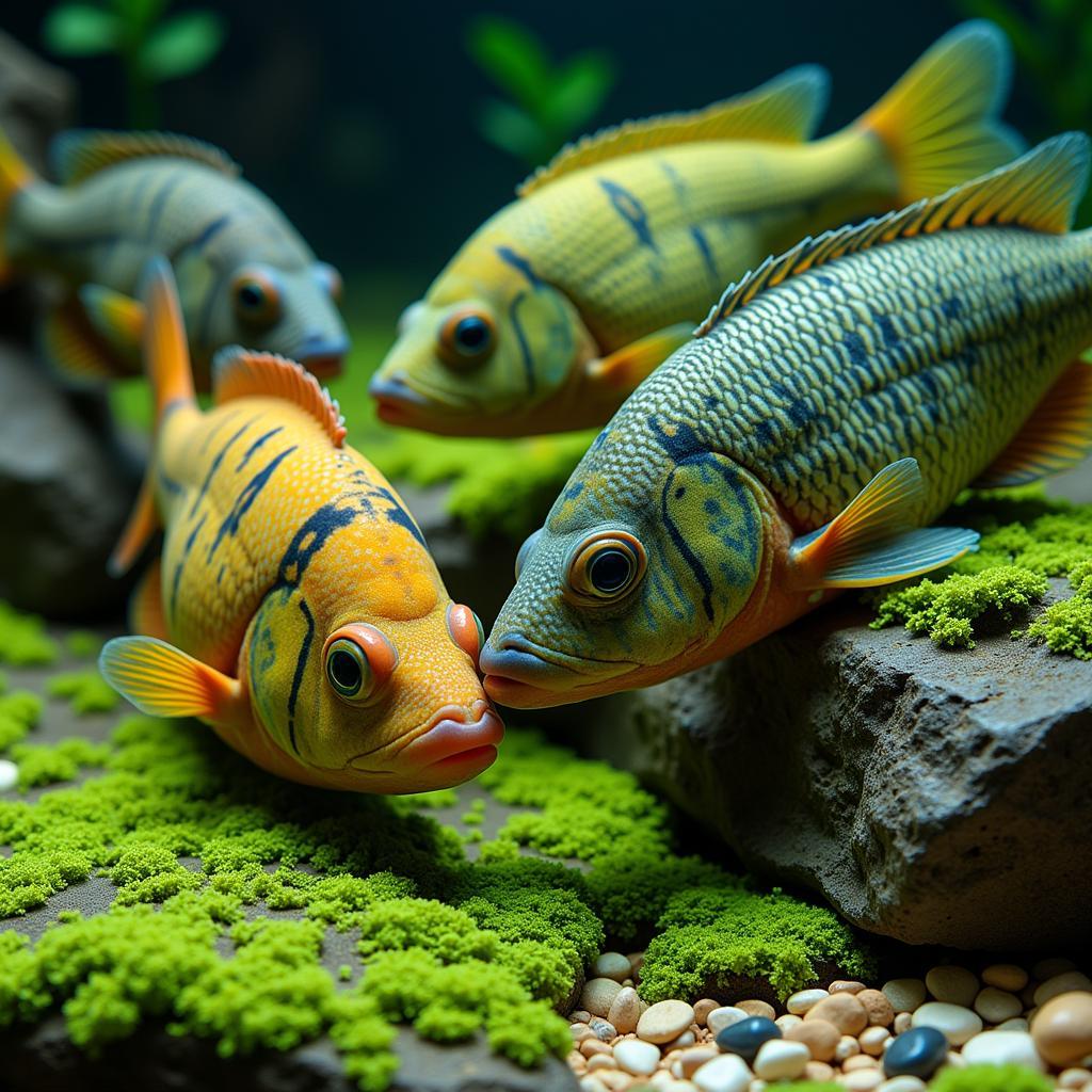 African Cichlids Grazing on Rocks