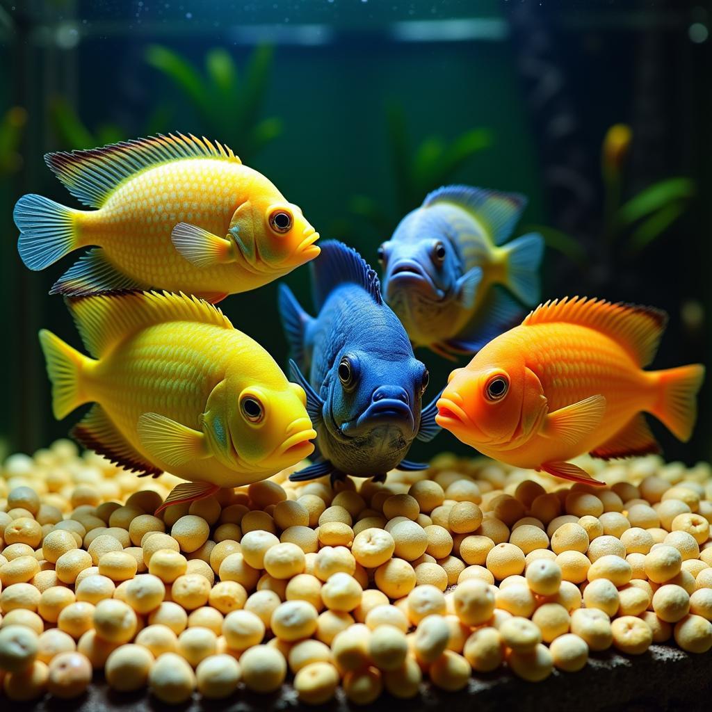 African Cichlids Feeding on Pellets