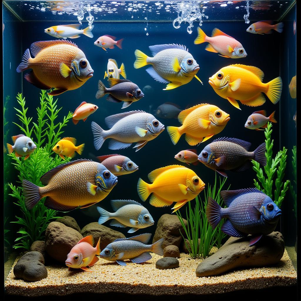 African Cichlids in a Vibrant Aquarium