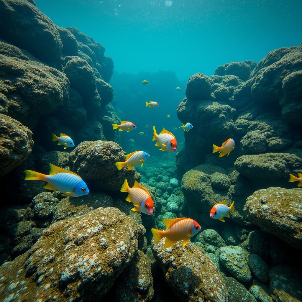 Mbuna Cichlids in Their Natural Rocky Habitat