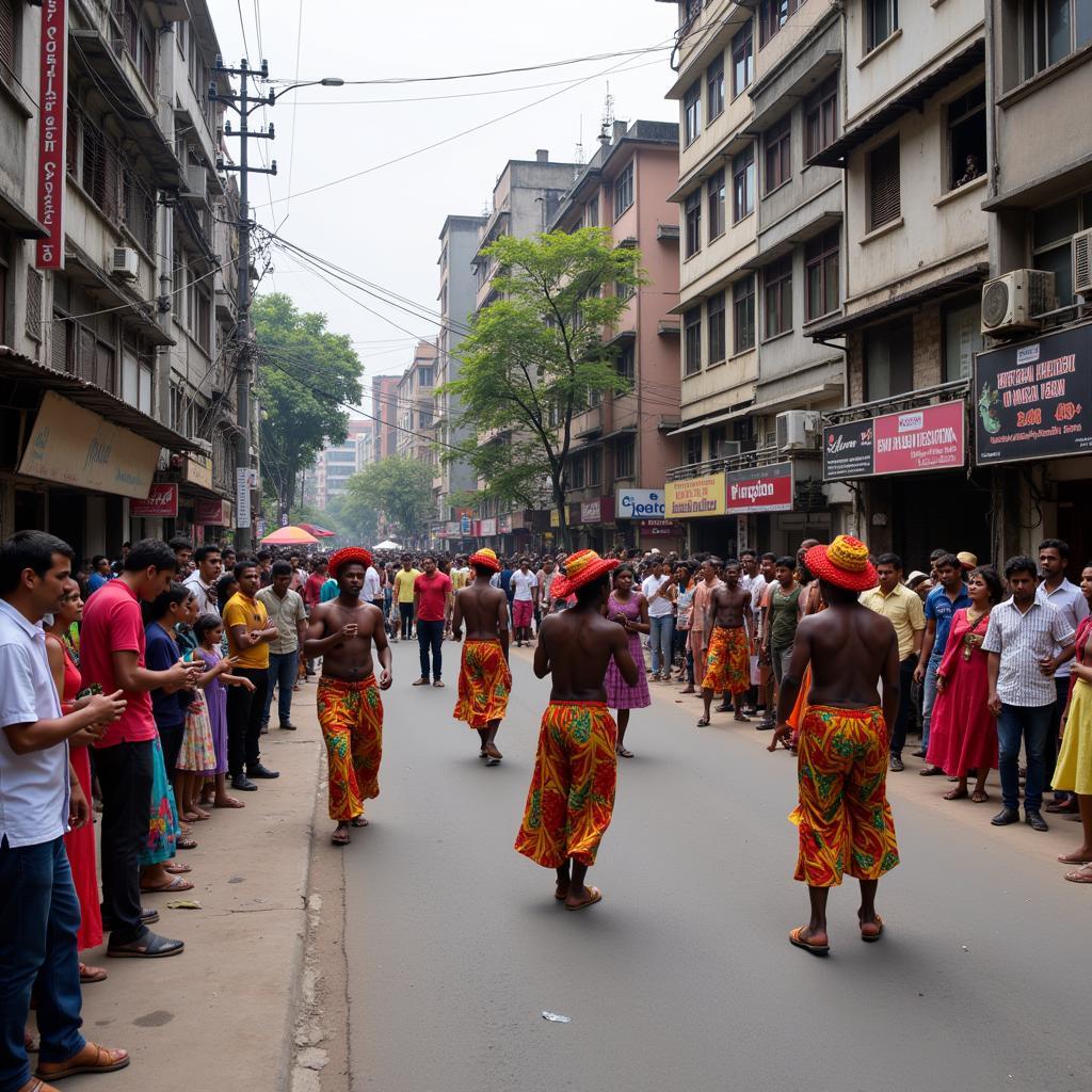 African circus performance on a Kolkata street