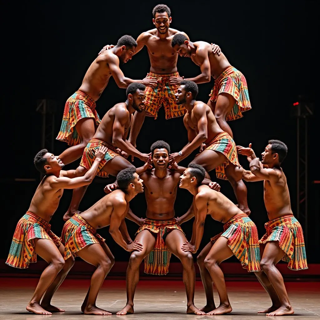 African circus performers showcasing an acrobatic display