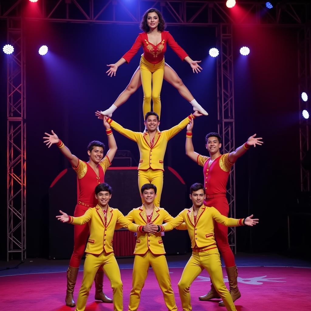 Acrobatic troupe performing in a Sydney circus tent