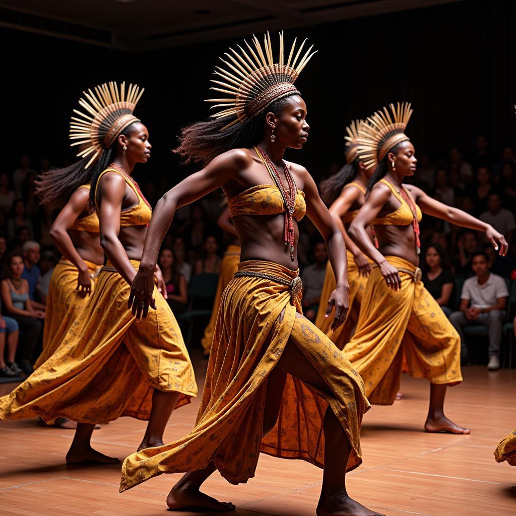 Traditional African dancers in vibrant costumes