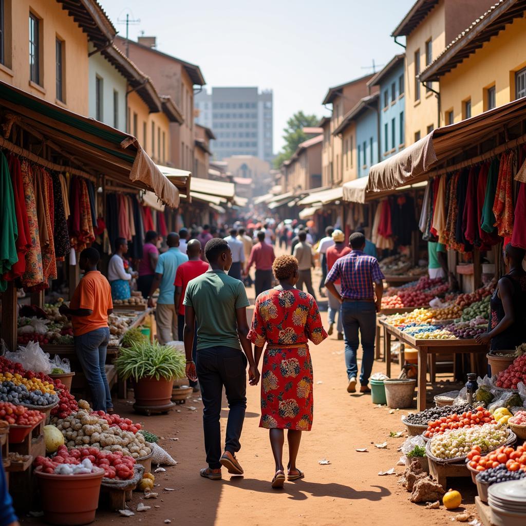 Bustling Market Scene in an African City