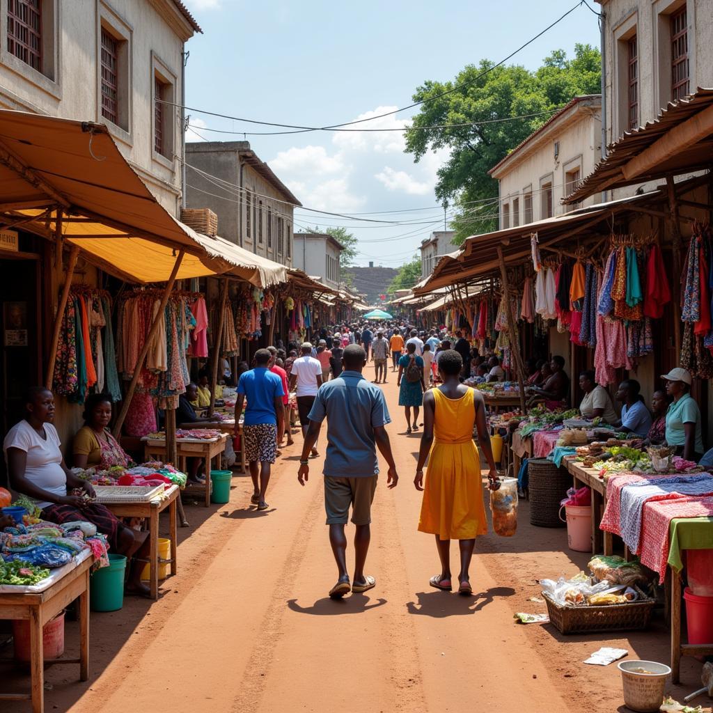 Bustling Street Market in an African City