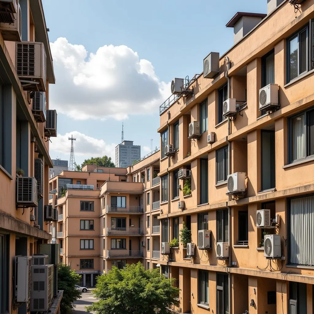 Modern African cityscape with air conditioning units visible on buildings