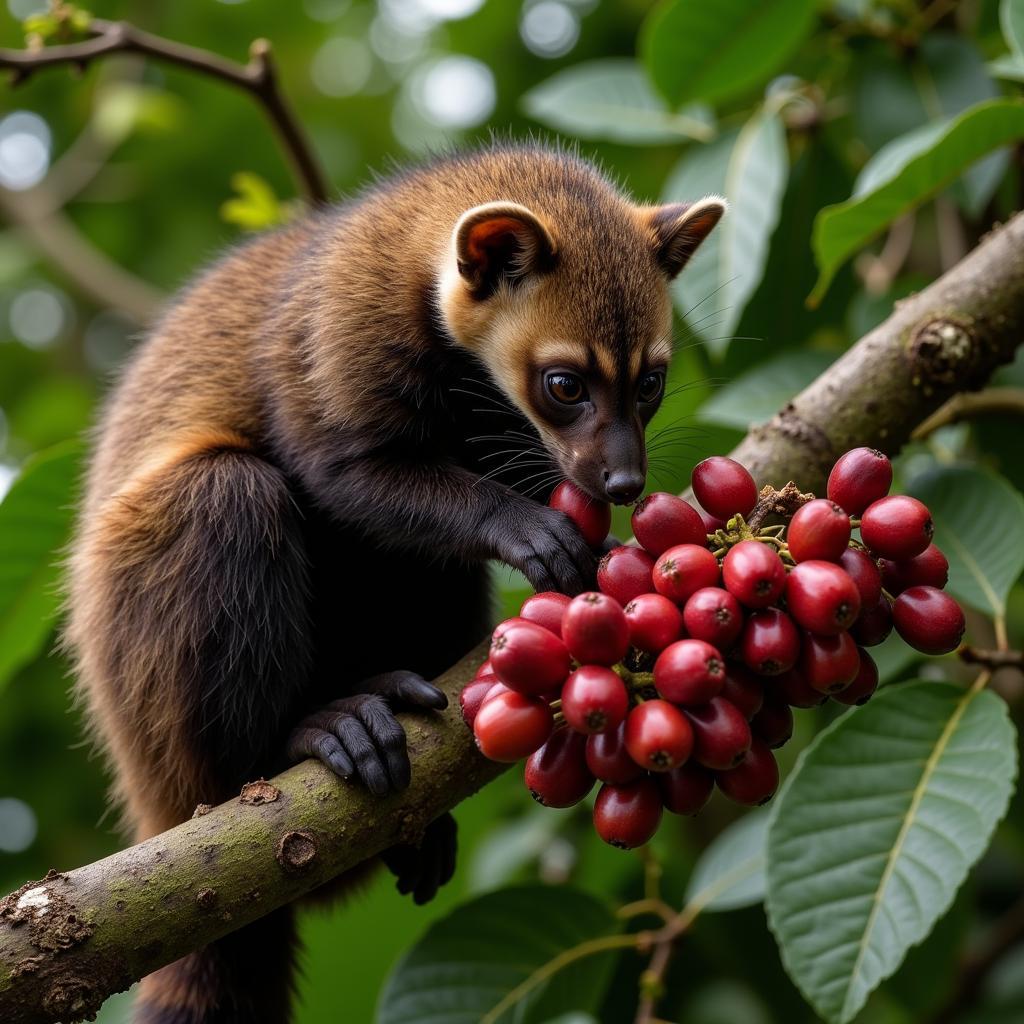 African Civet Eating Coffee Cherries