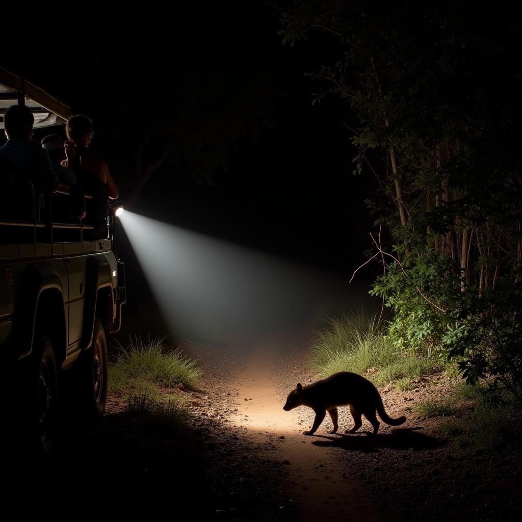 Spotting an African civet on a night drive in Kruger