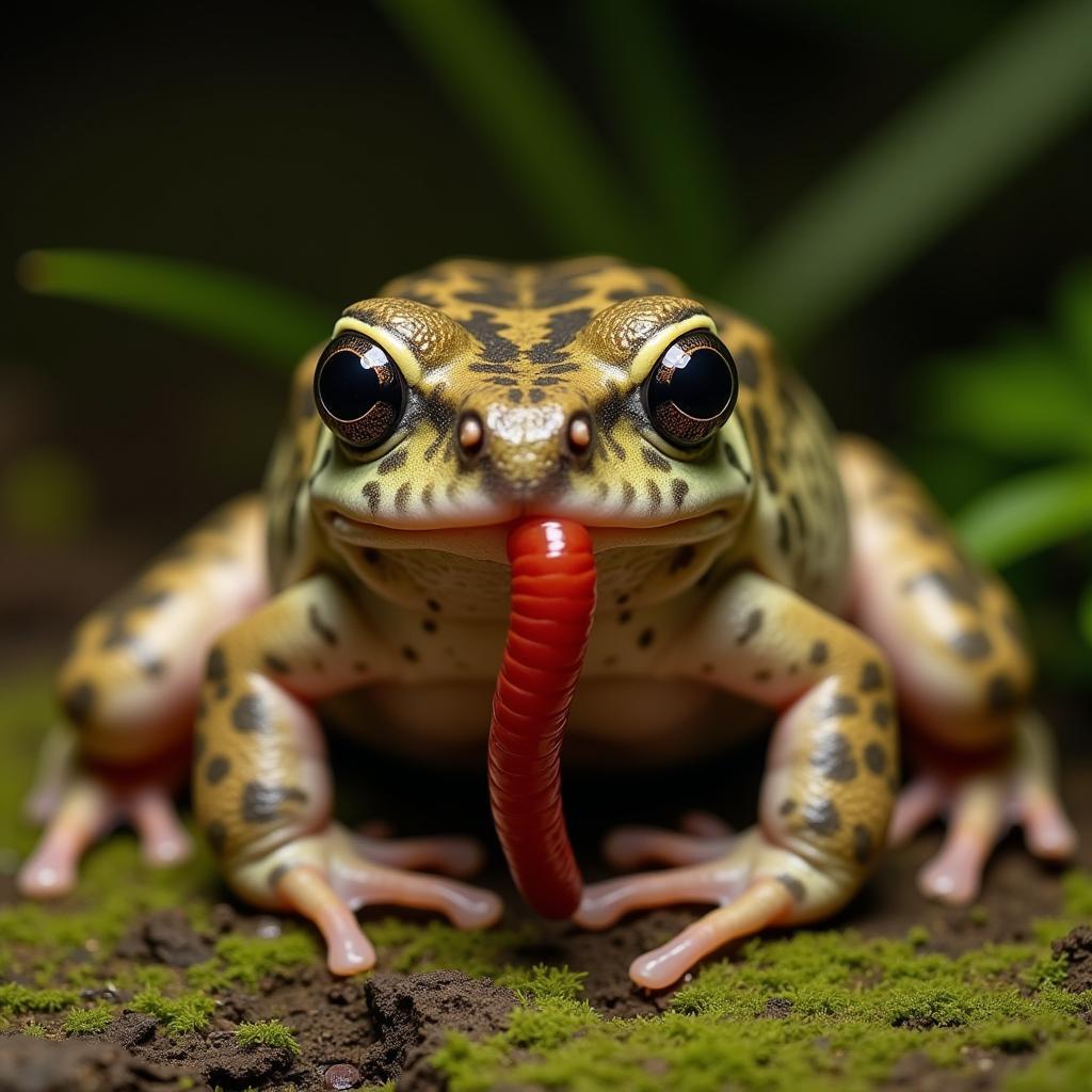 African clawed frog consuming a bloodworm