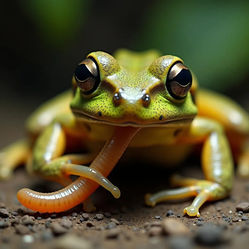 African Clawed Frog Eating a Worm