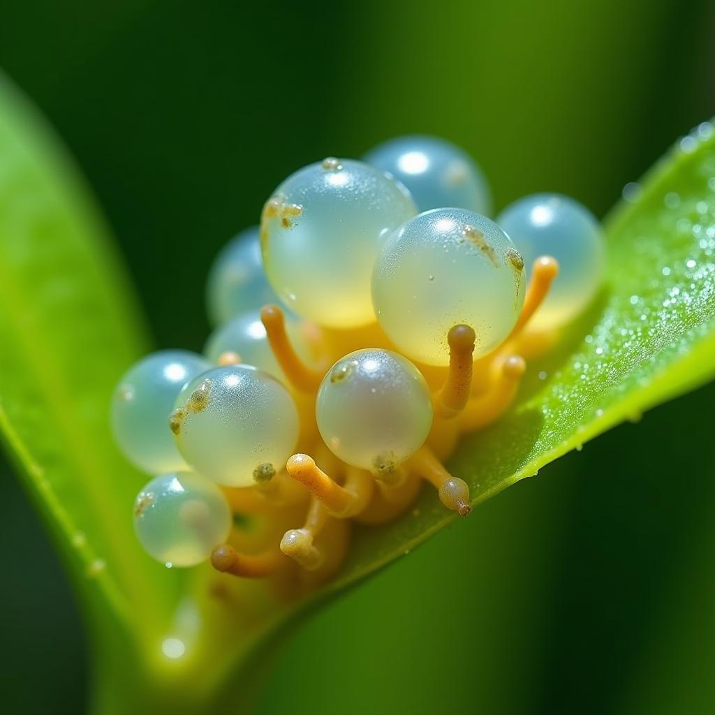 African Clawed Frog Eggs Attached to a Plant