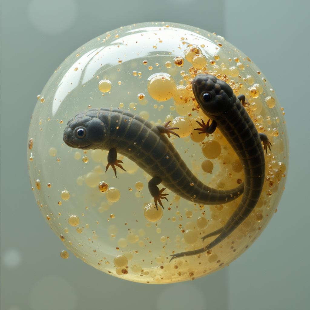 Tiny african clawed frog tadpoles emerging from eggs