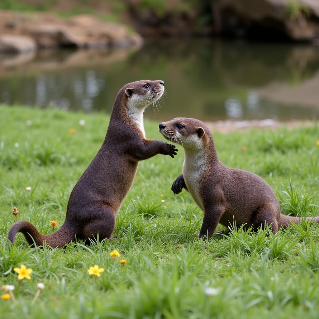 African Clawless Otters Engaging in Play