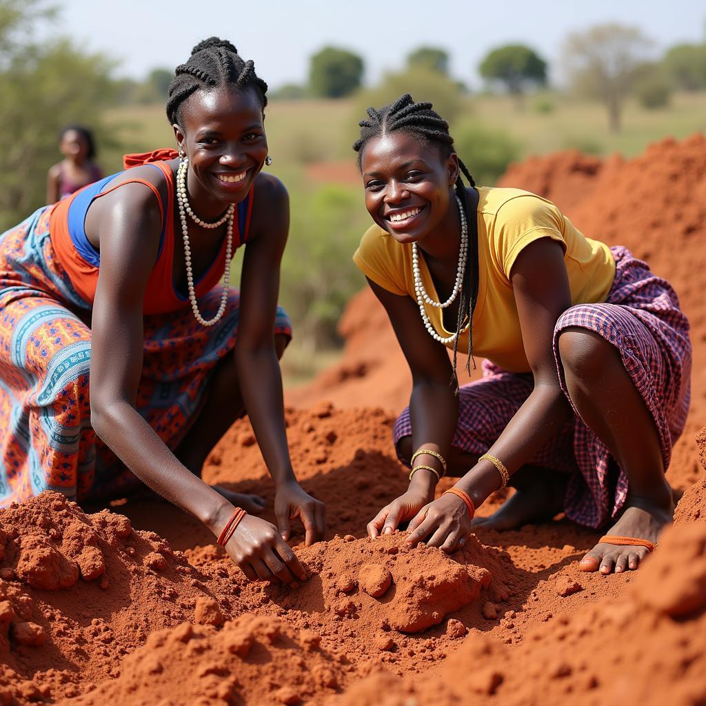 Women collecting clay for traditional masks