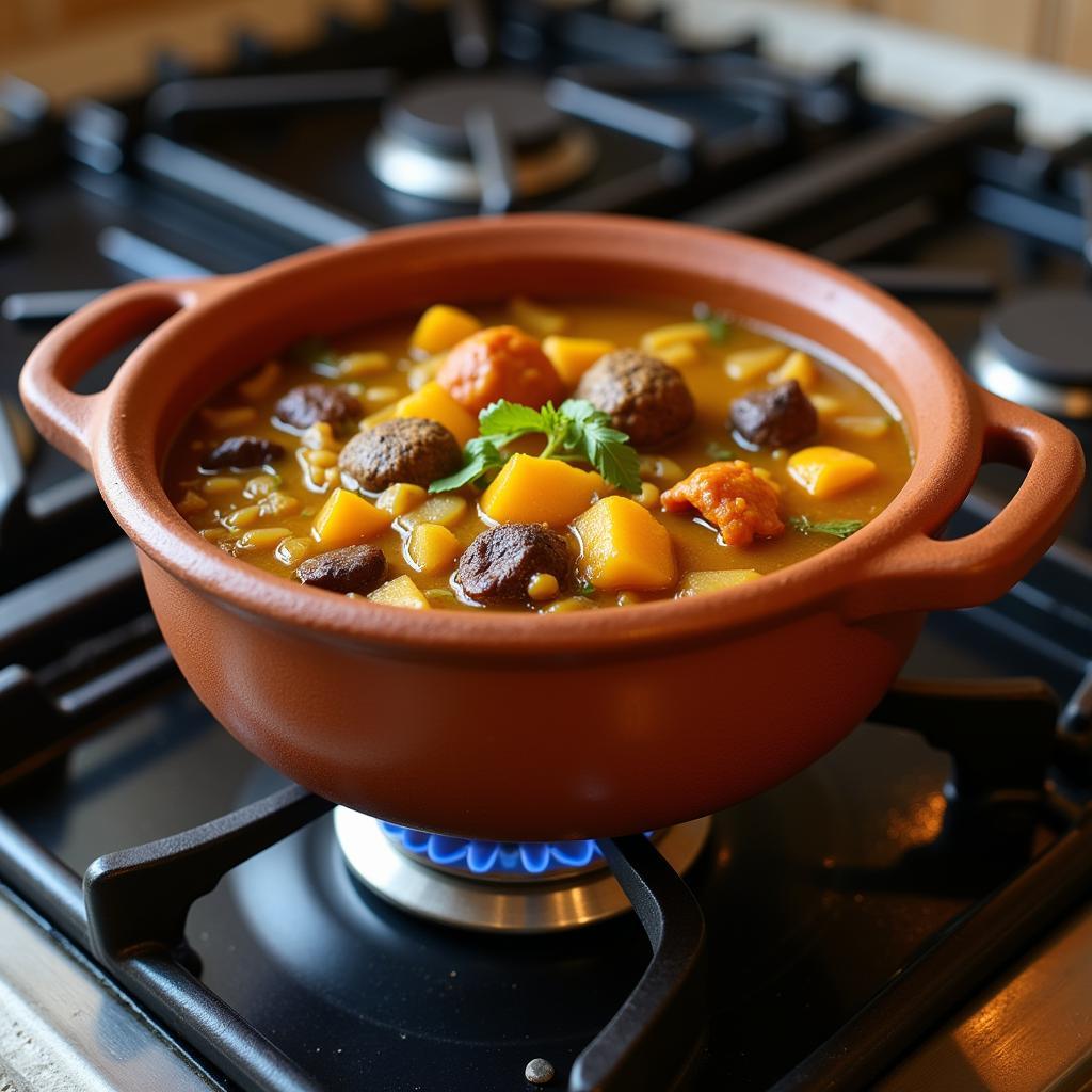 African Clay Pot Cooking on Stove