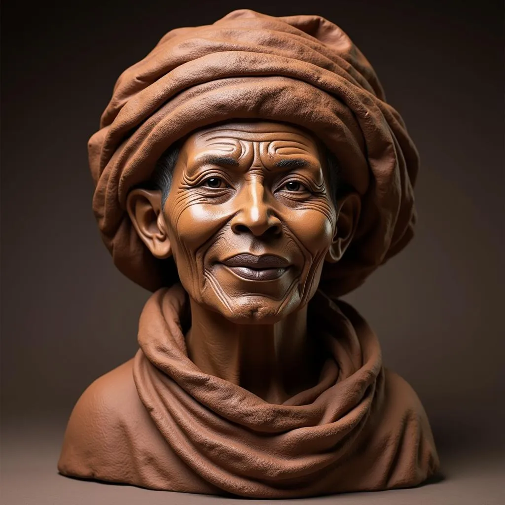 A clay sculpture of a tribal elder, showcasing the expressive power of African art