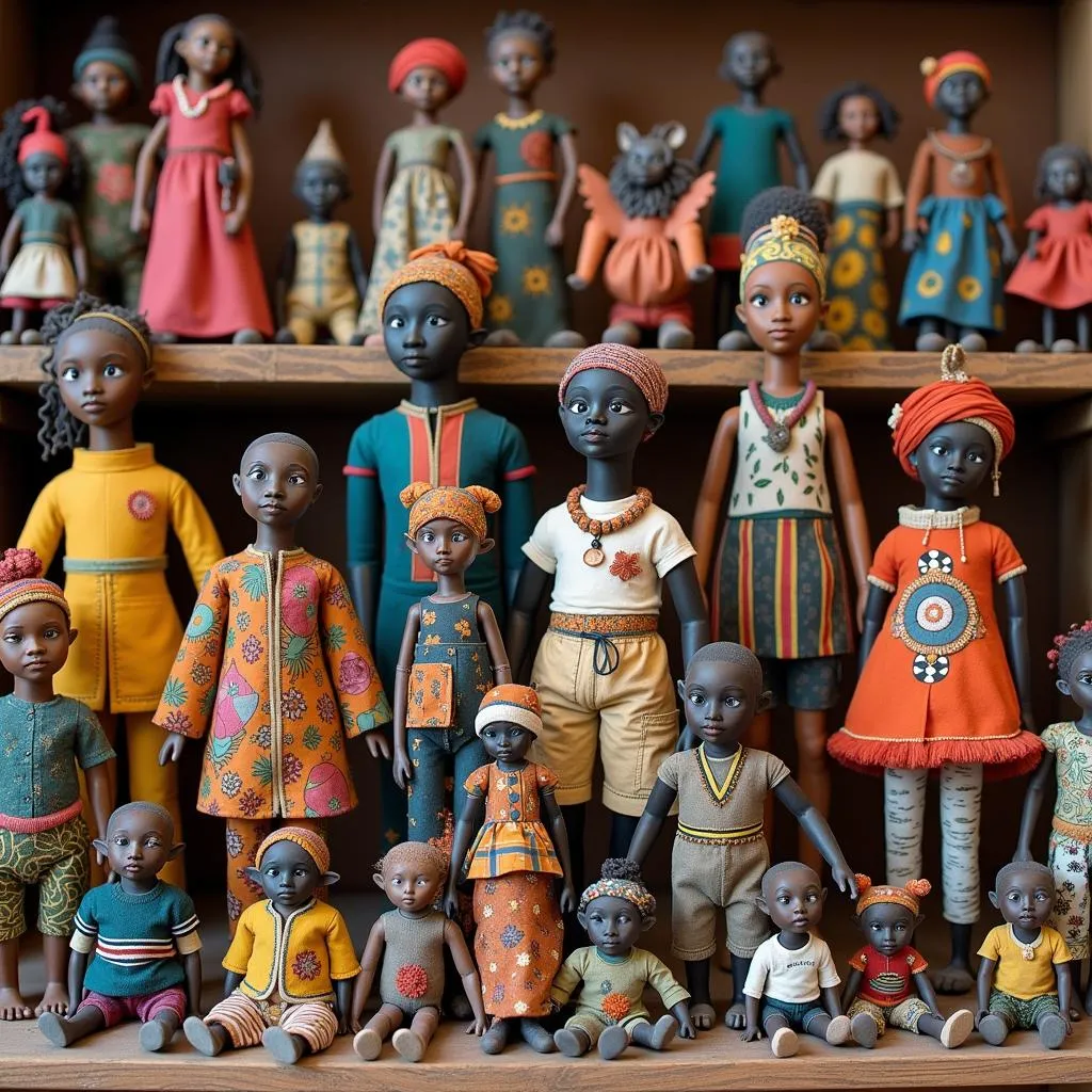 A variety of African cloth toys