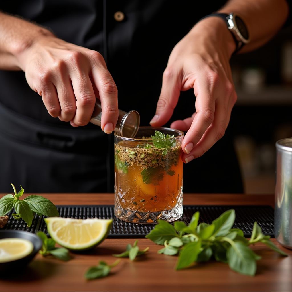 A Bartender Crafting an African-Inspired Cocktail