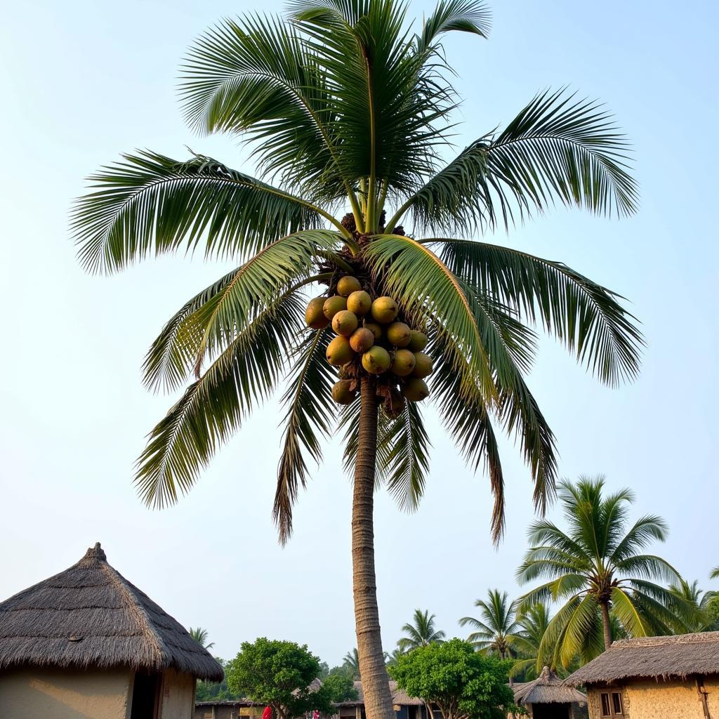 Coconut palm tree in a rural African village