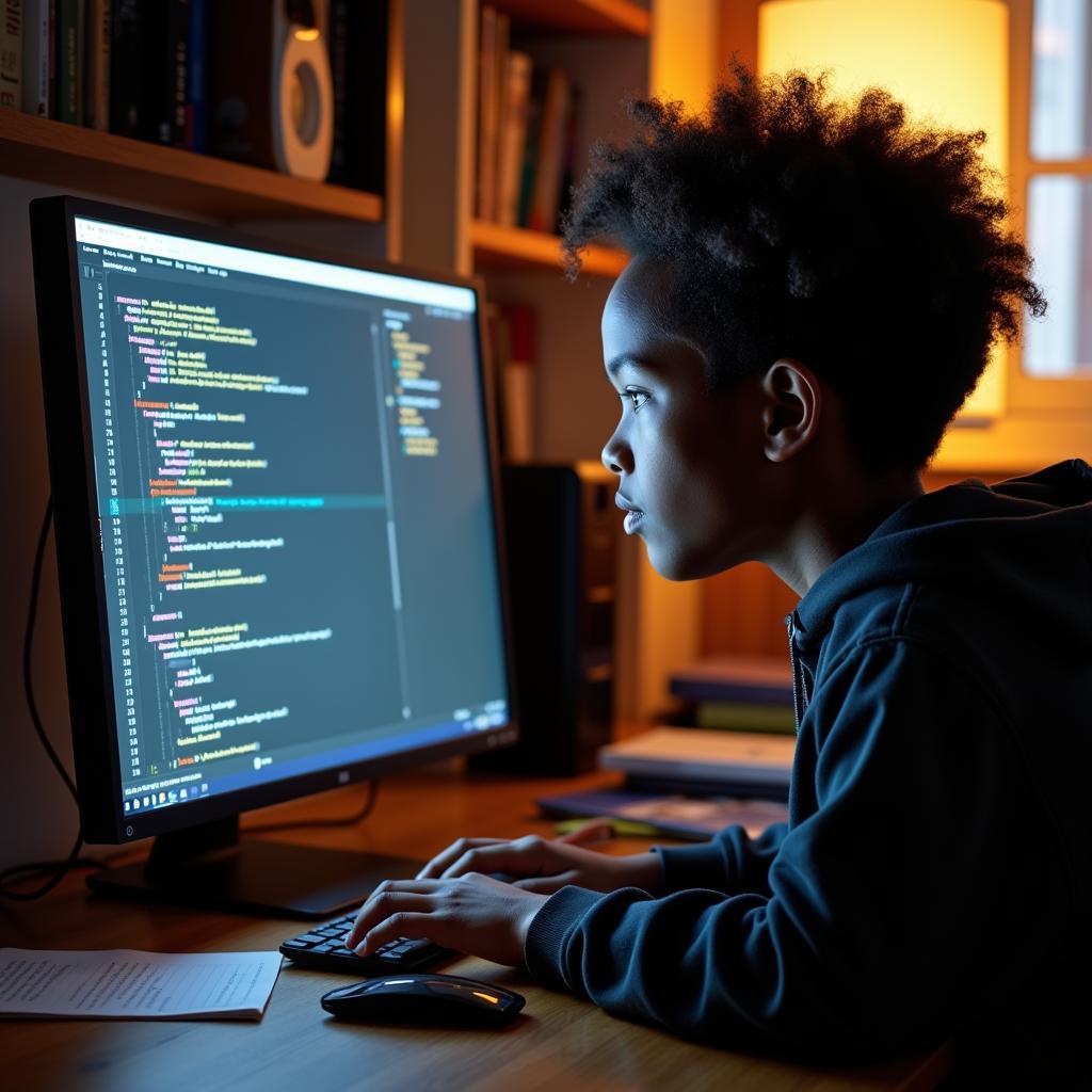 African Coder Working on HackerRank Challenge