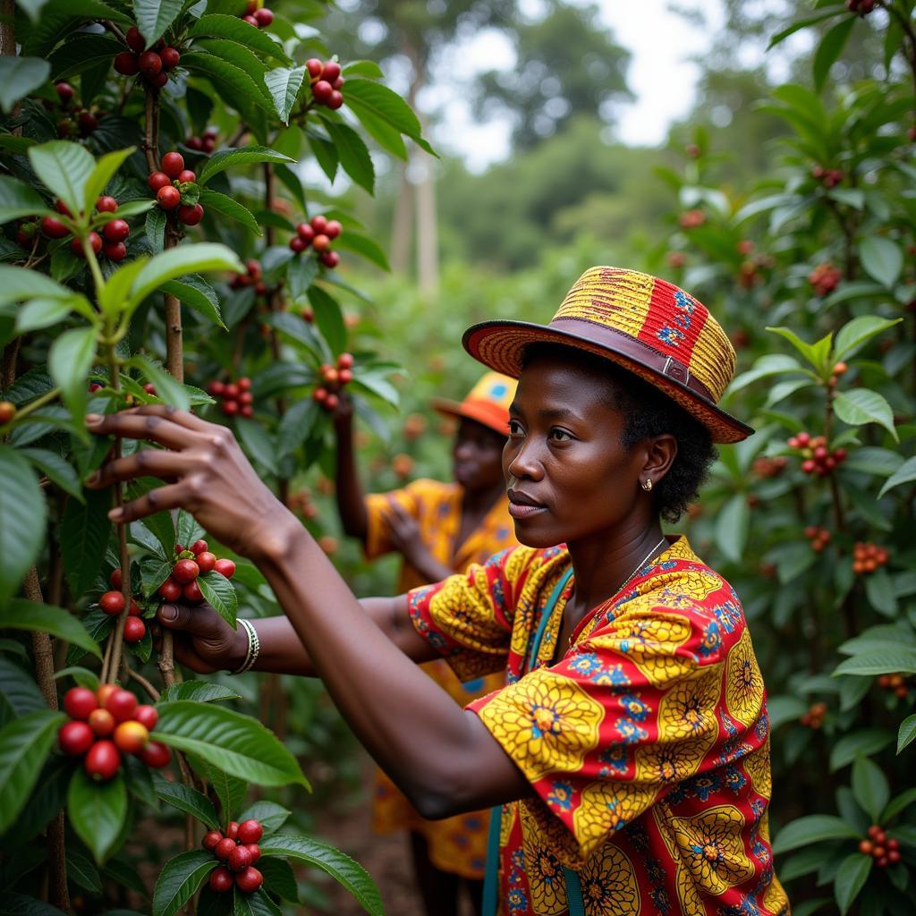 African Coffee Farmers Harvesting Beans