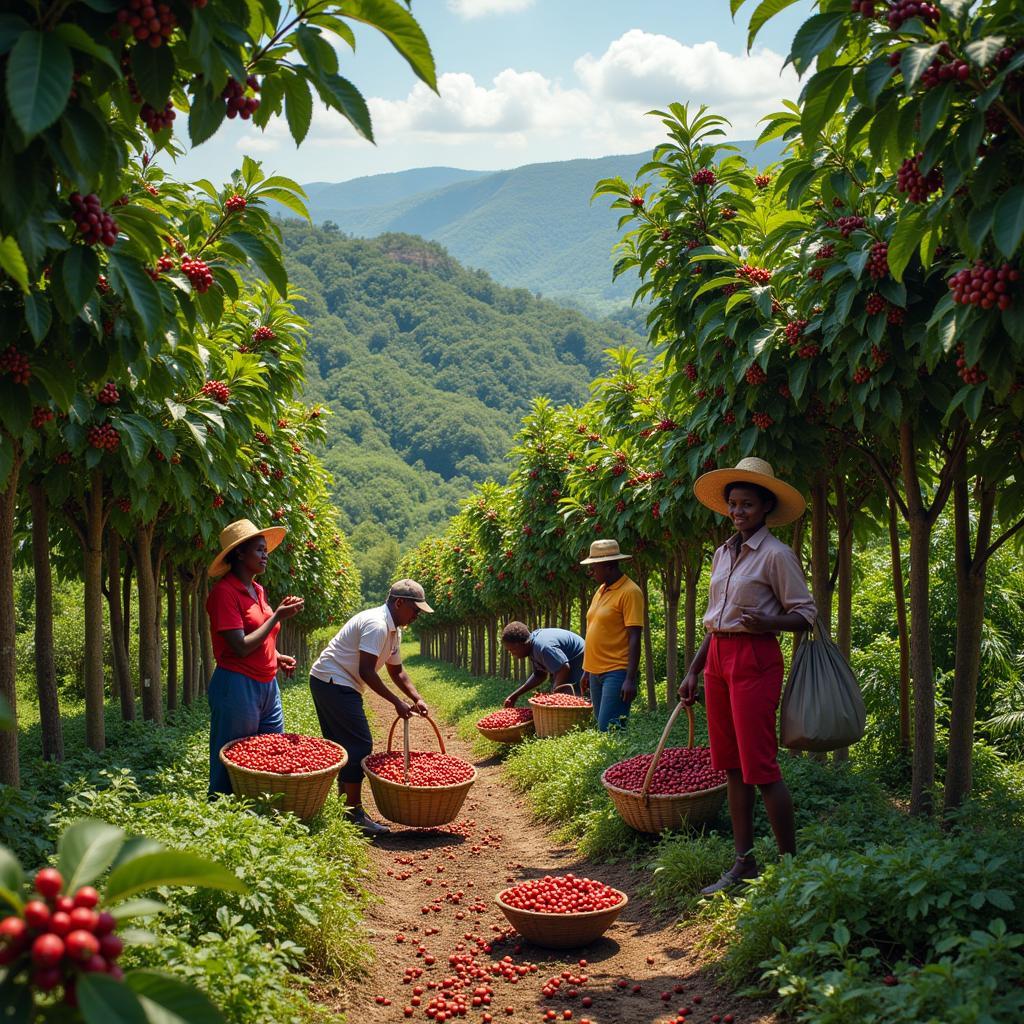 African Coffee Farmers Harvesting Beans