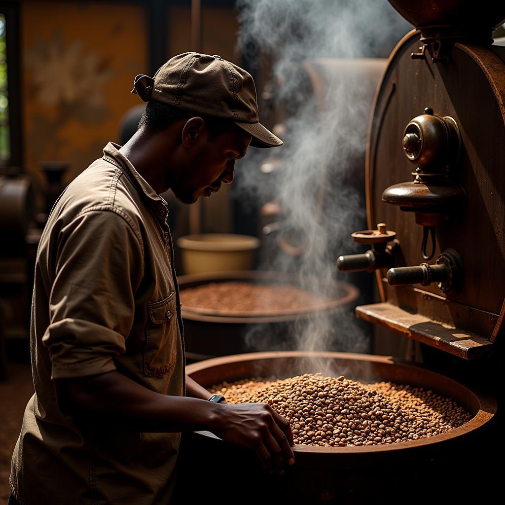 African Coffee Roaster at Work