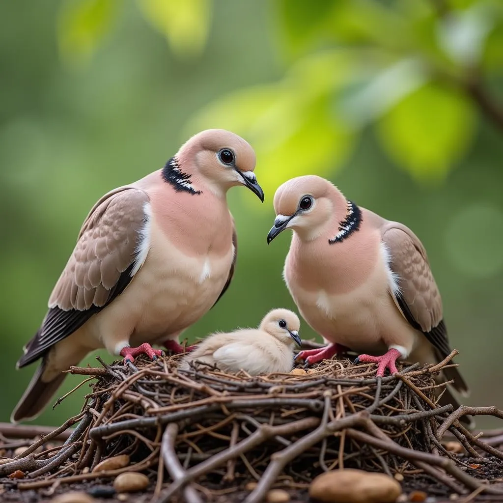 Pair of African Collared Doves Nesting