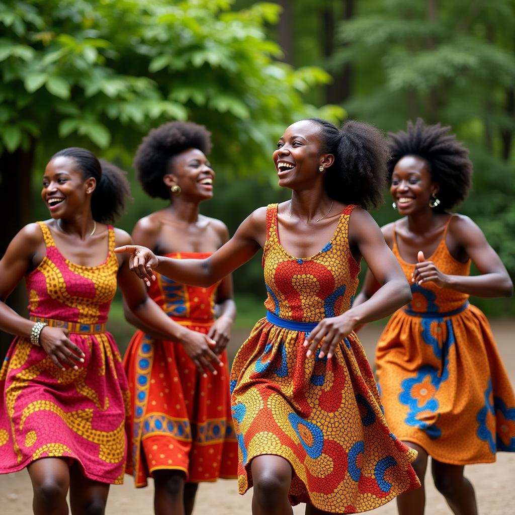 Group of young women performing a traditional African dance