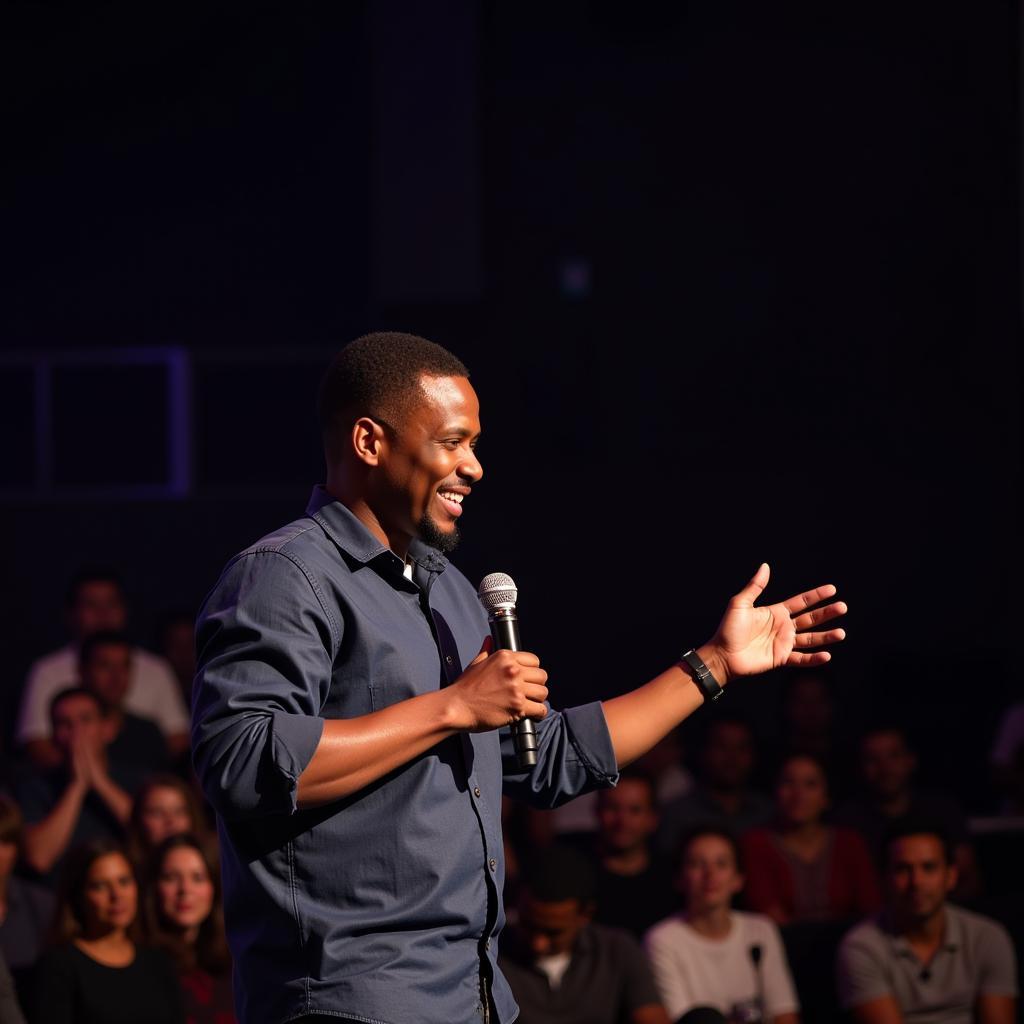 African Comedian Performing on Stage