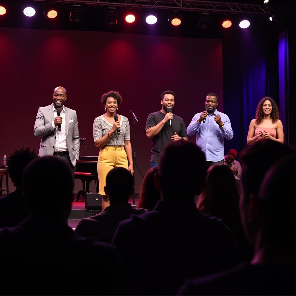 African comedians performing on stage