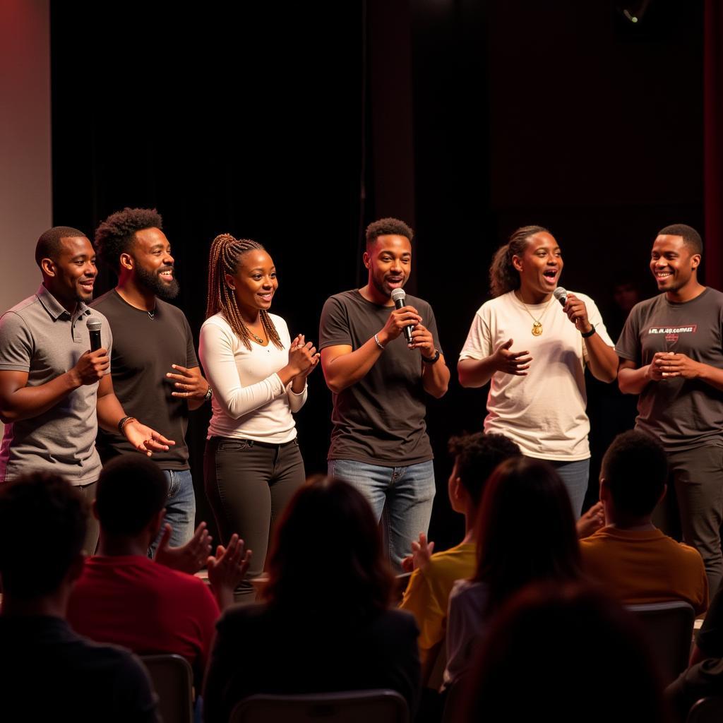 African comedians performing live on stage