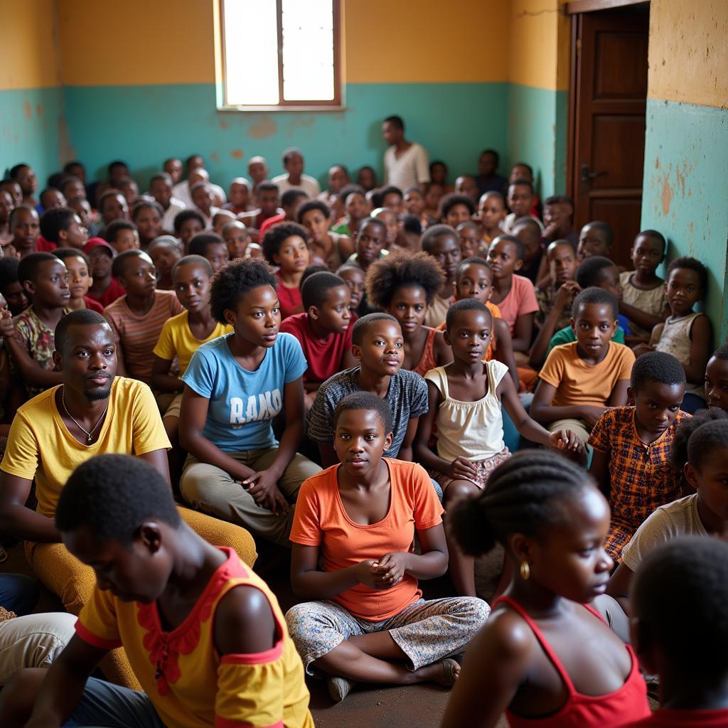 A bustling community center in Africa