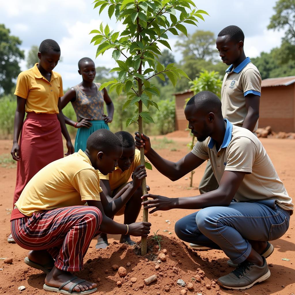 Community members participating in a development project