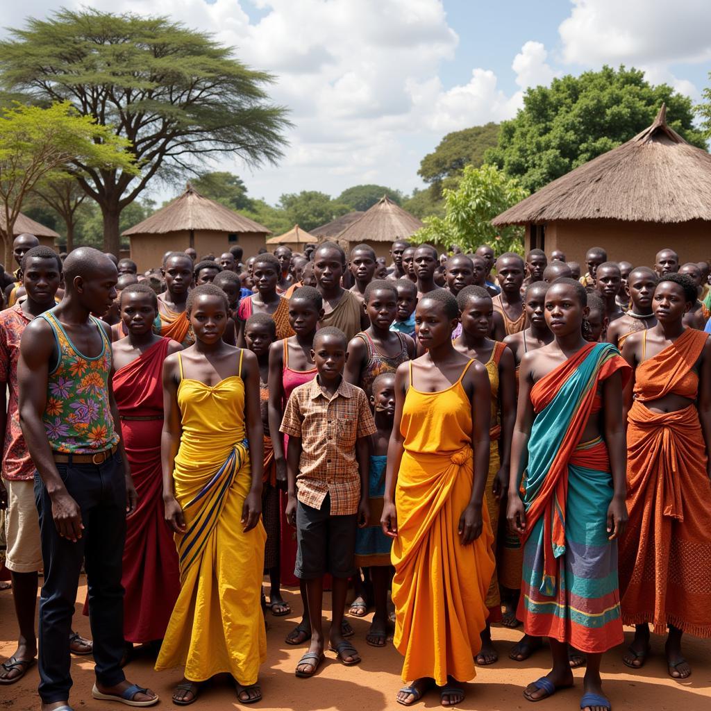 People gathering in an African village