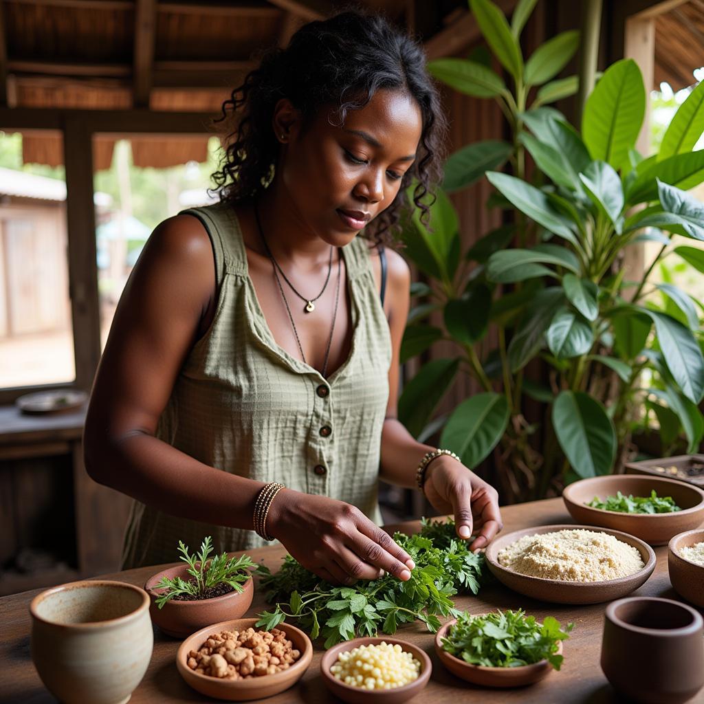 African Community Herbalist Preparing Remedies