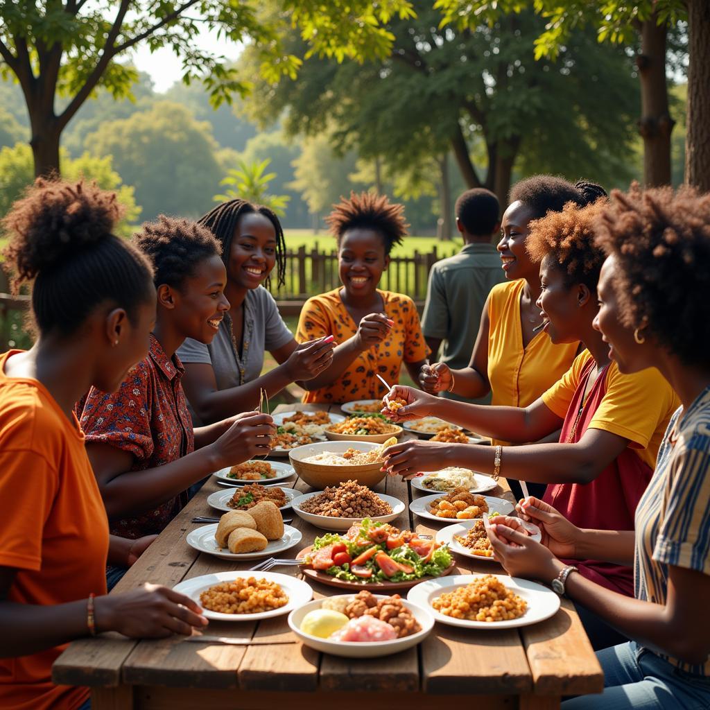 African Community Sharing Food