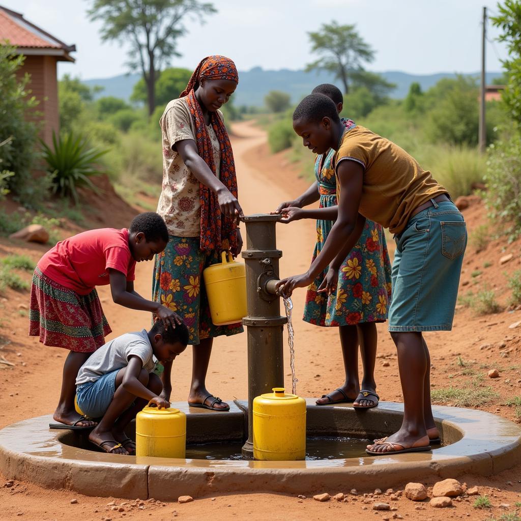 An African community gathering water