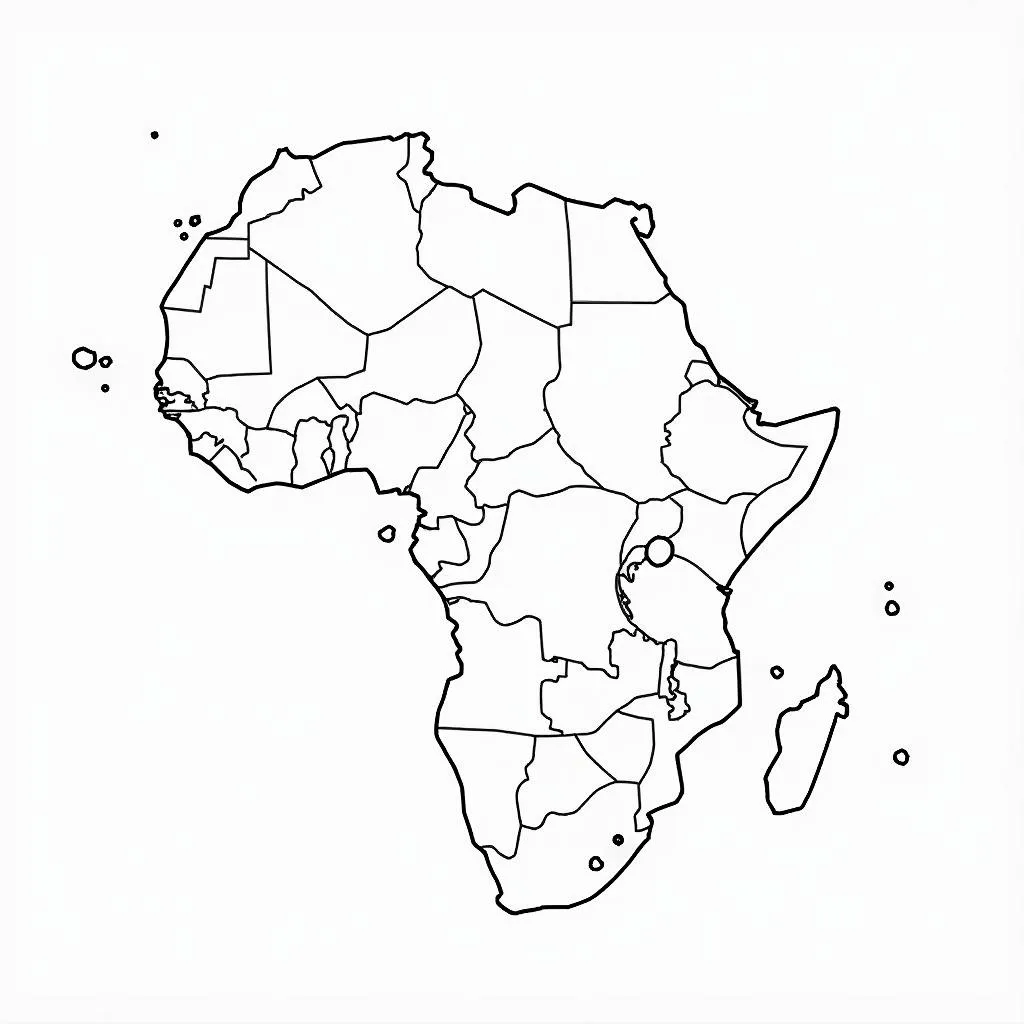 Black and white African continent map with political boundaries.