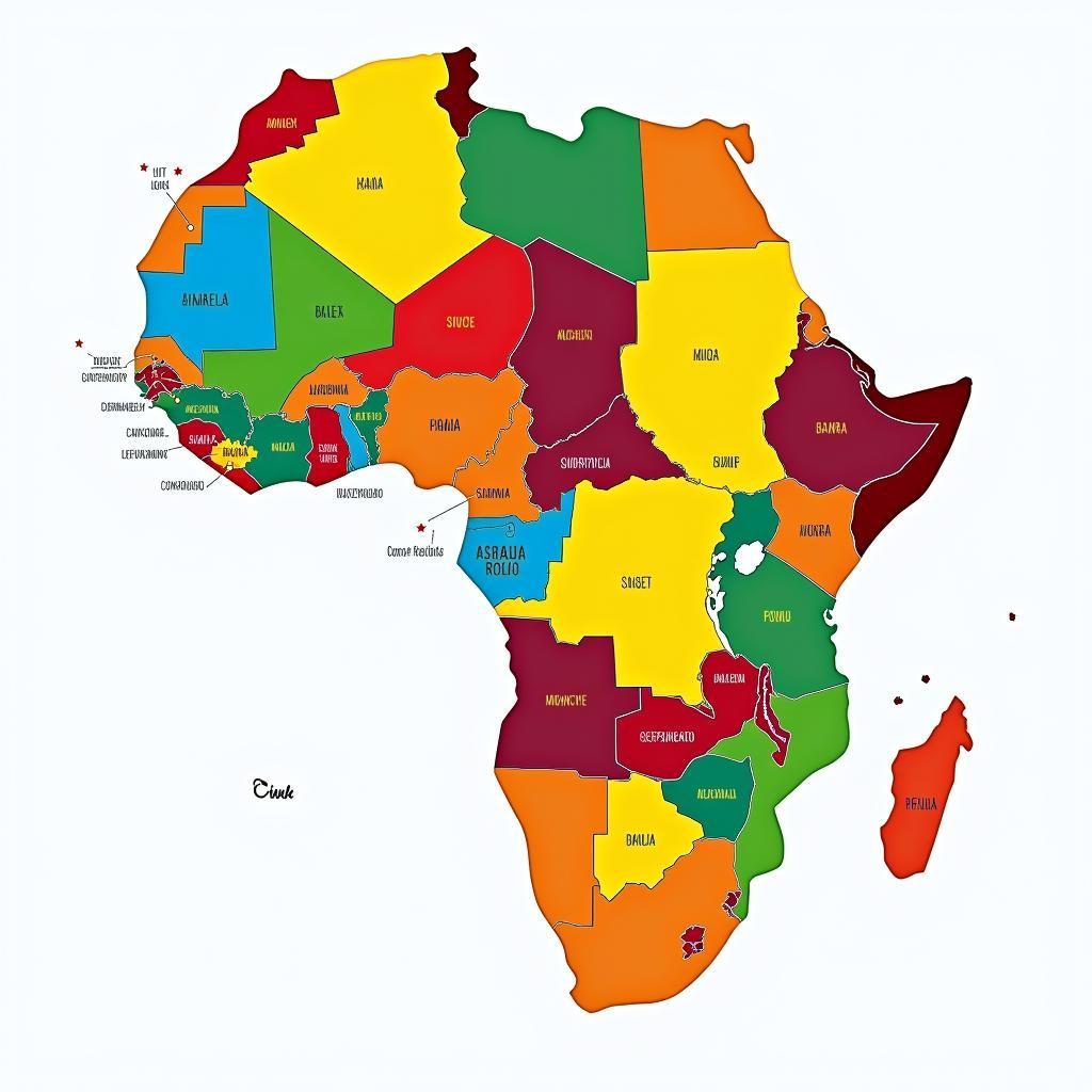 Map of Africa with capitals highlighted