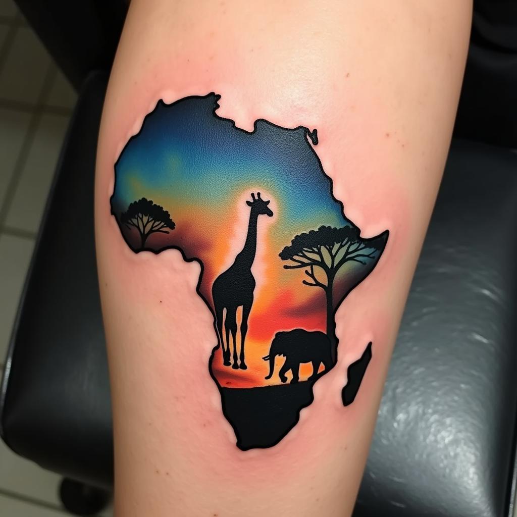 African Continent Map Tattoo With African Wildlife