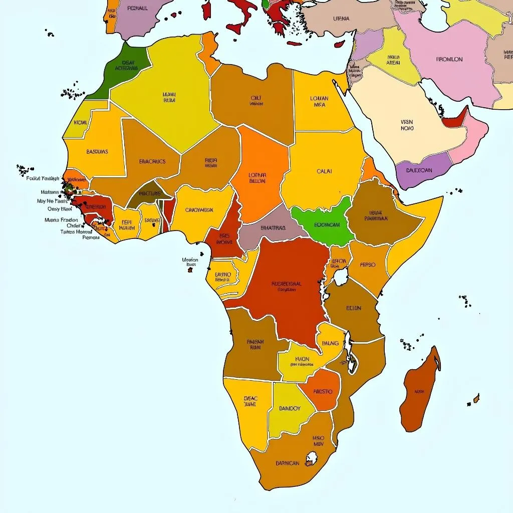 African Continent Map with Countries and Capitals