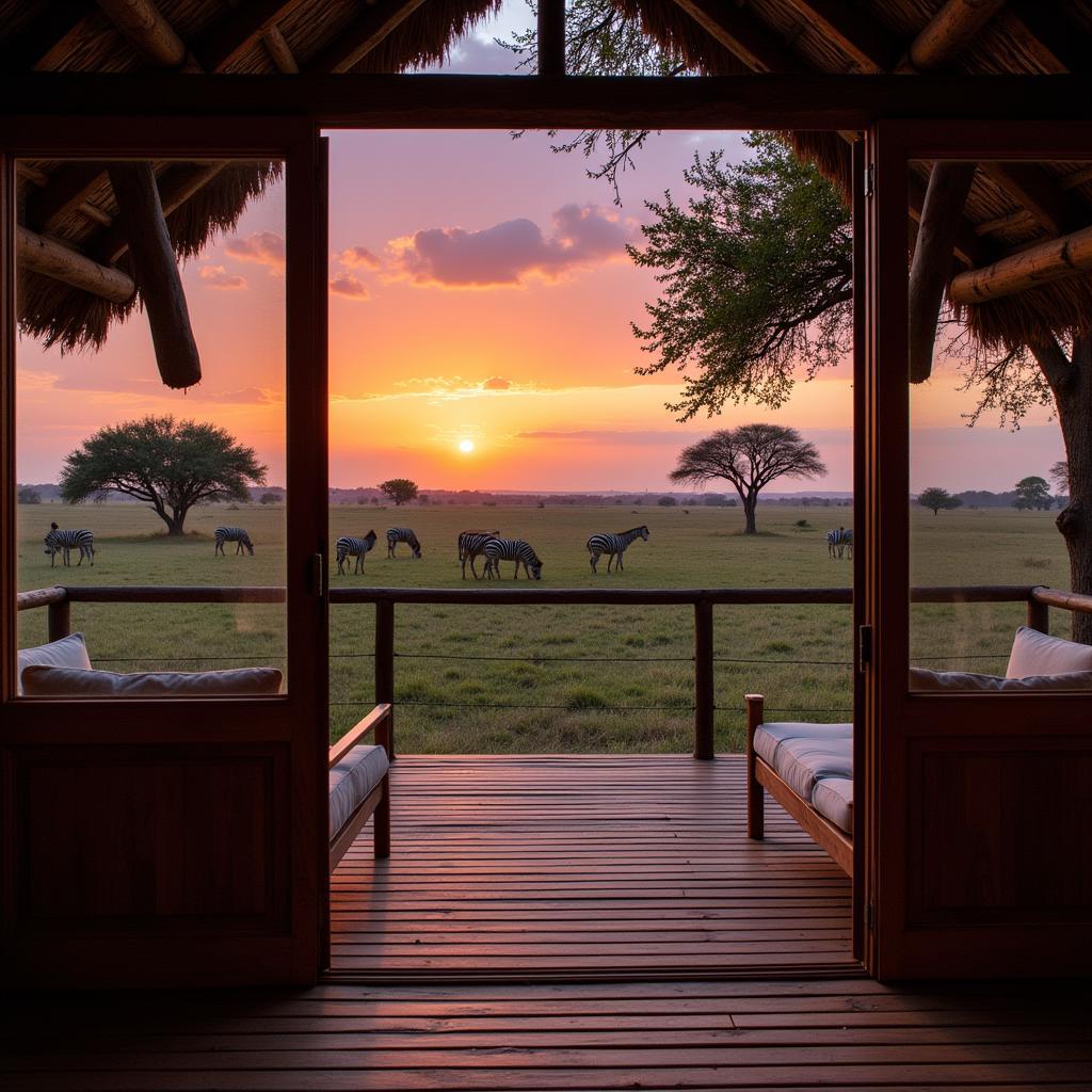 Traditional African cottage overlooking the savanna