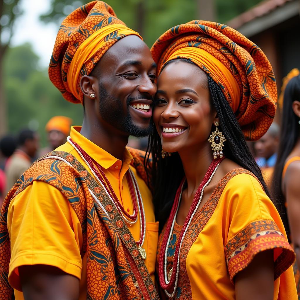 African Couple Celebrating Traditional Wedding